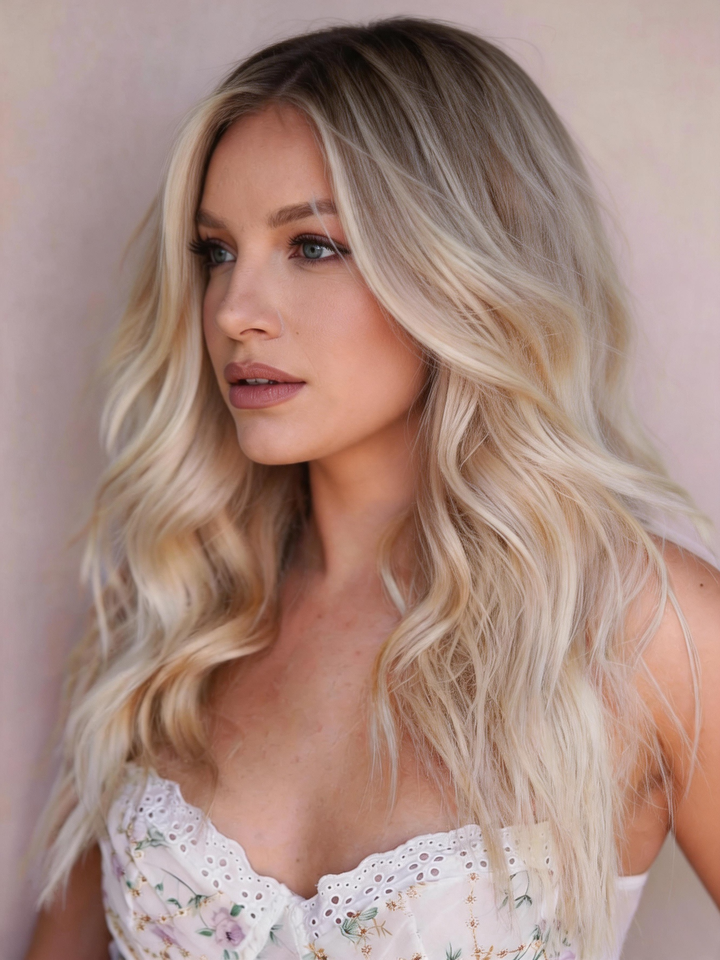 SHULY Rooted Champagne Wigs 100% Real Human Hair for Caucasian