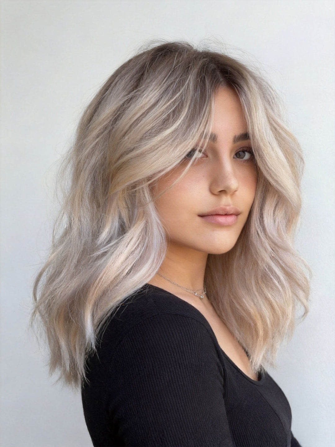 SHULY Ash Blonde Wigs with Dark Roots 100% Real Human Hair for Caucasian