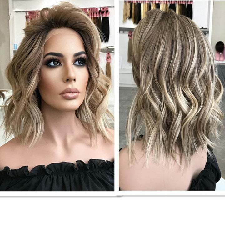 SHULY Ash Brown Honey Blonde Highlights Lace Frontal Balayage Wigs for White Women 100% Human Hair