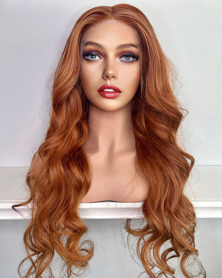 SHULY Orange Ginger Brown Lace Front Wigs for White Women 100% Human Hair