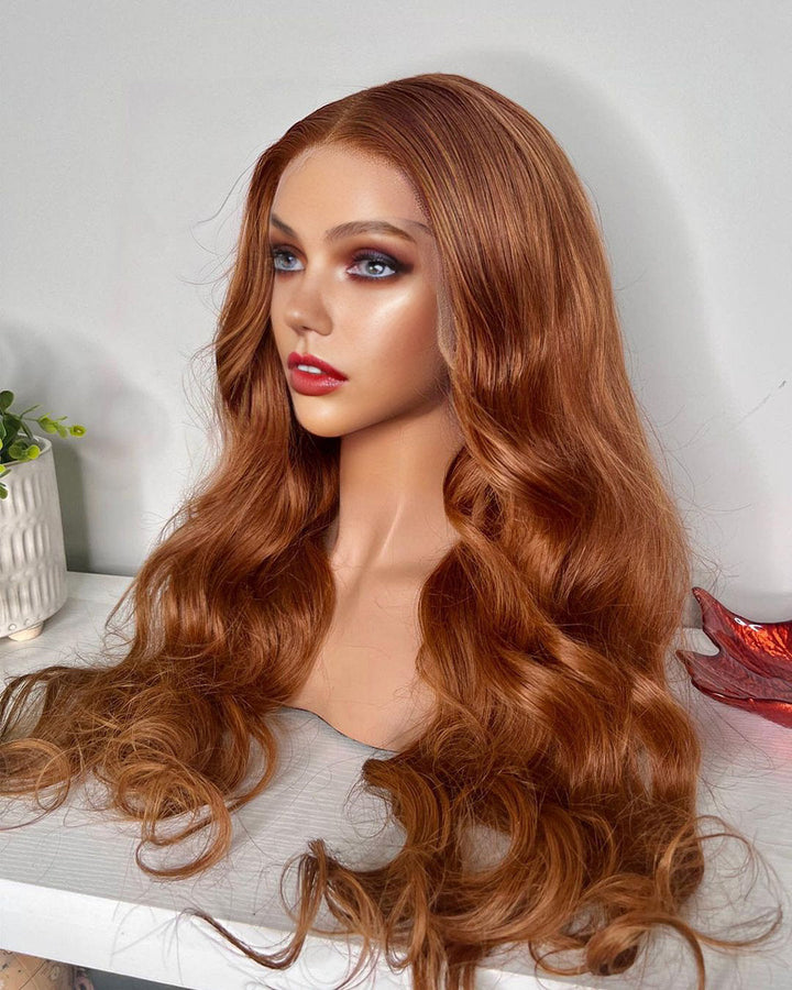 SHULY Orange Ginger Brown Lace Front Wigs for White Women 100% Human Hair