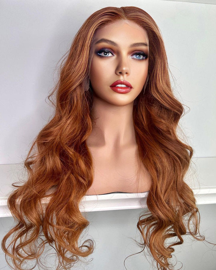 SHULY Orange Ginger Brown Lace Front Wigs for White Women 100% Human Hair