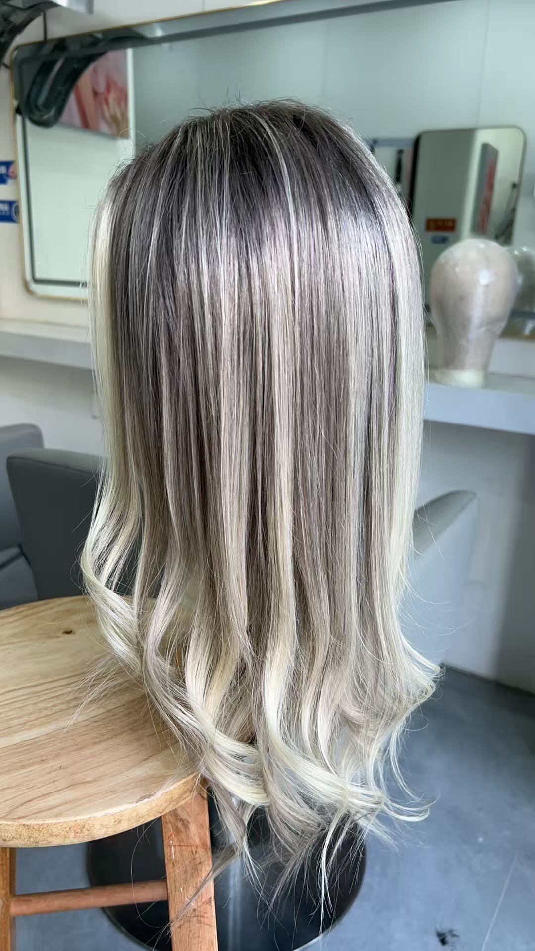 SHULY Dimensional Ash Blonde Long Wigs for White Women 100% Human Hair