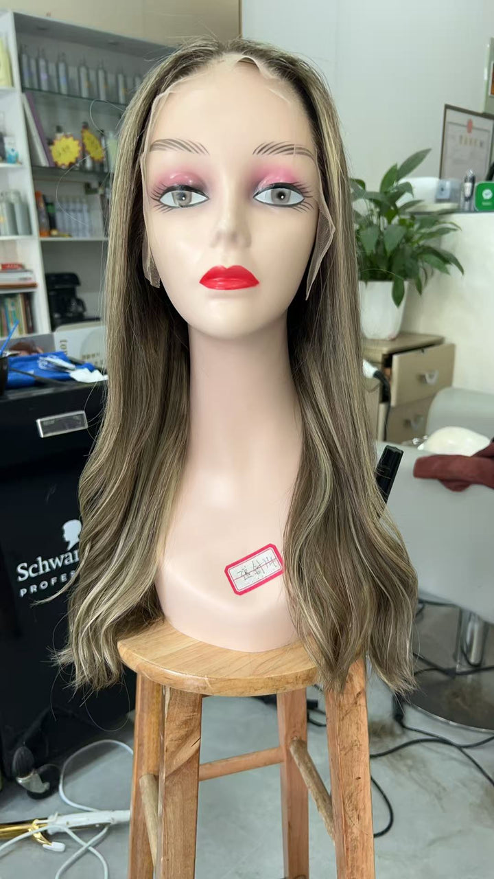 SHULY Brown Blonde Long Wigs for White Women 100% Human Hair