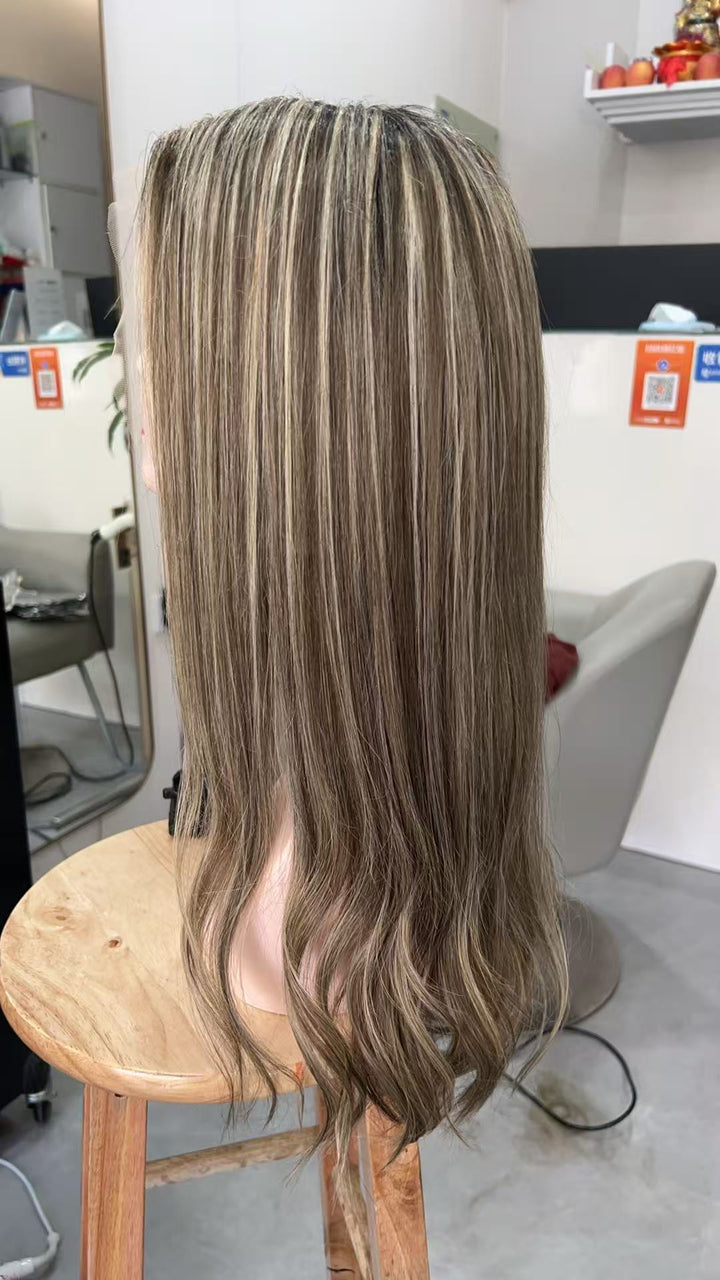 SHULY Brown Blonde Long Wigs for White Women 100% Human Hair