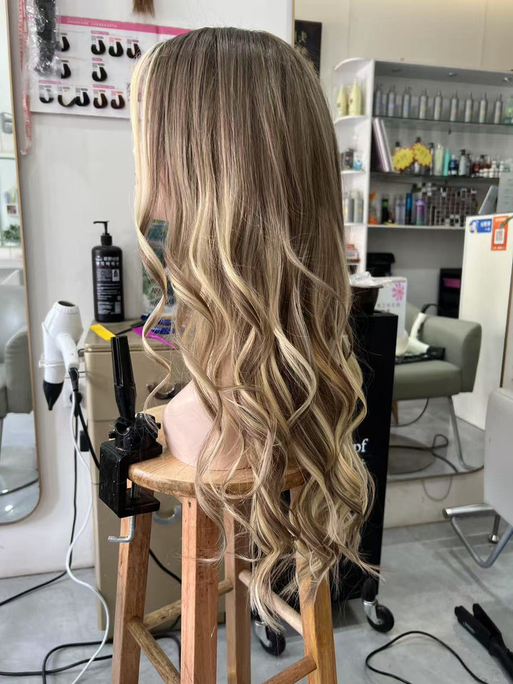 SHULY Ombre Brown Blonde Long Wigs for White Women 100% Human Hair