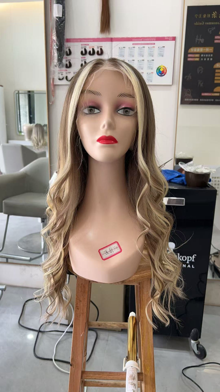 SHULY Ombre Brown Blonde Long Wigs for White Women 100% Human Hair