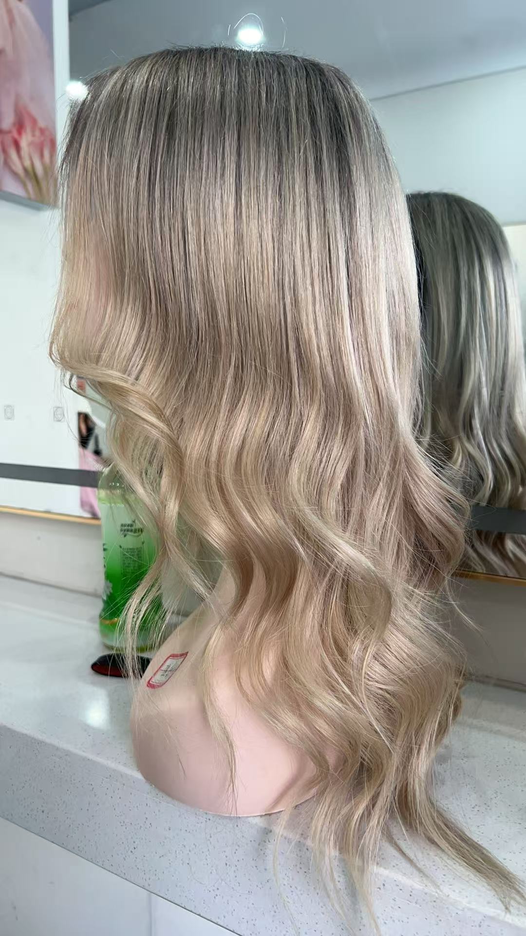 SHULY Ash Blonde Highlights with Dark Roots Long Wigs for White Women 100% Human Hair
