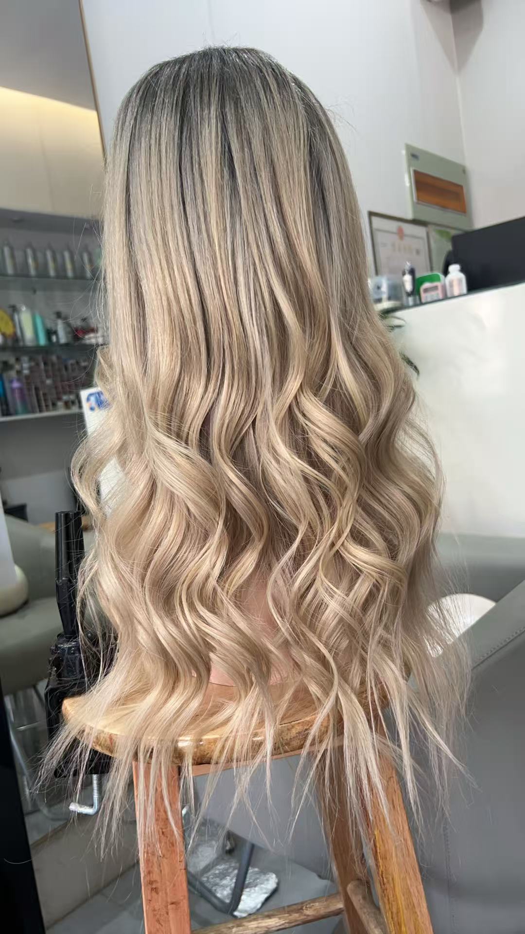 SHULY Ash Blonde Highlights with Dark Roots Long Wigs for White Women 100% Human Hair