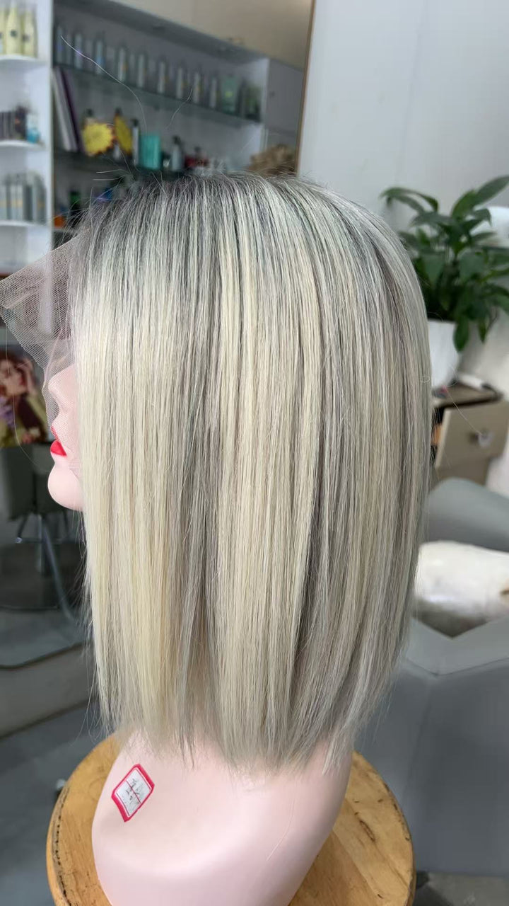 SHULY White Blonde Short Wigs for White Women 100% Human Hair