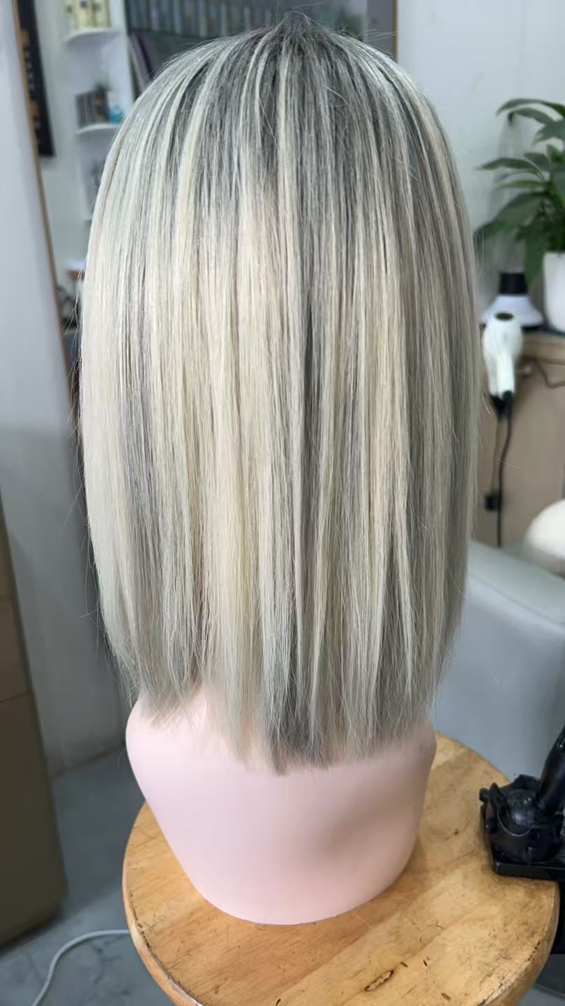 SHULY White Blonde Short Wigs for White Women 100% Human Hair