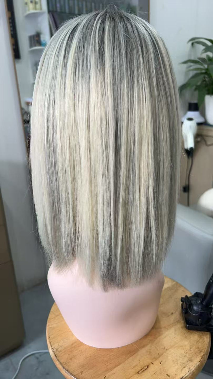 SHULY White Blonde Short Wigs for White Women 100% Human Hair