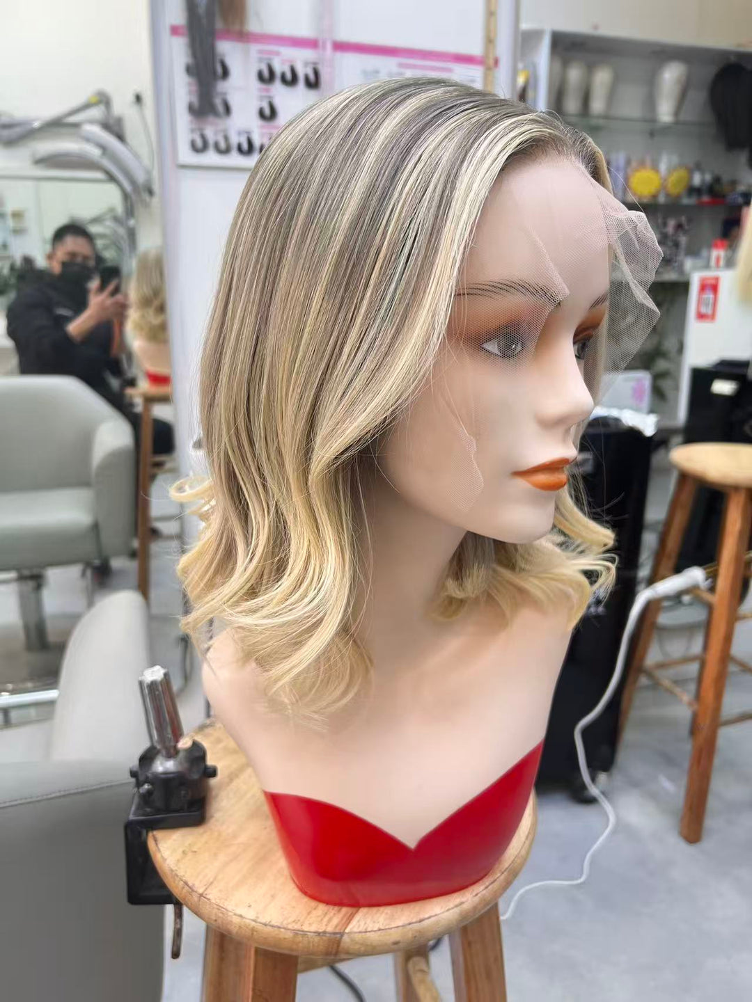 SHULY Medium Brown Blonde Highlights Wigs for White Women 100 Human Hair