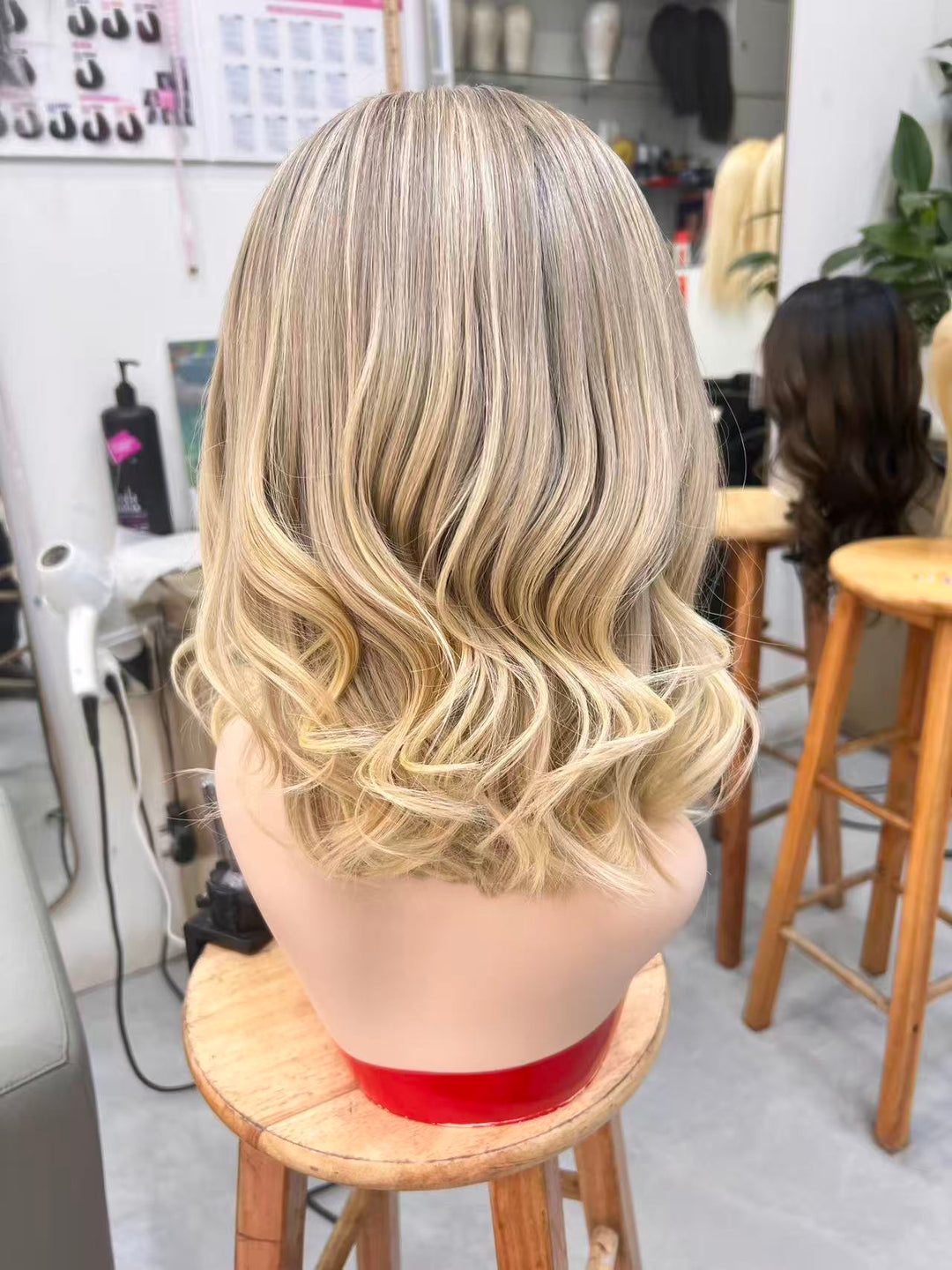 SHULY Medium Brown Blonde Highlights Wigs for White Women 100 Human Hair